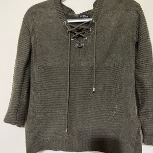 Bebe lace up sweater! Slit on side ! Army green